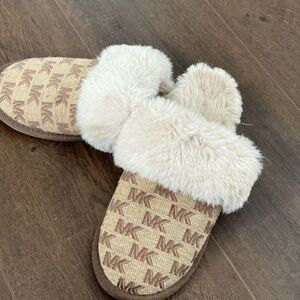 Michael Kors Tan and Cream Logo Slippers